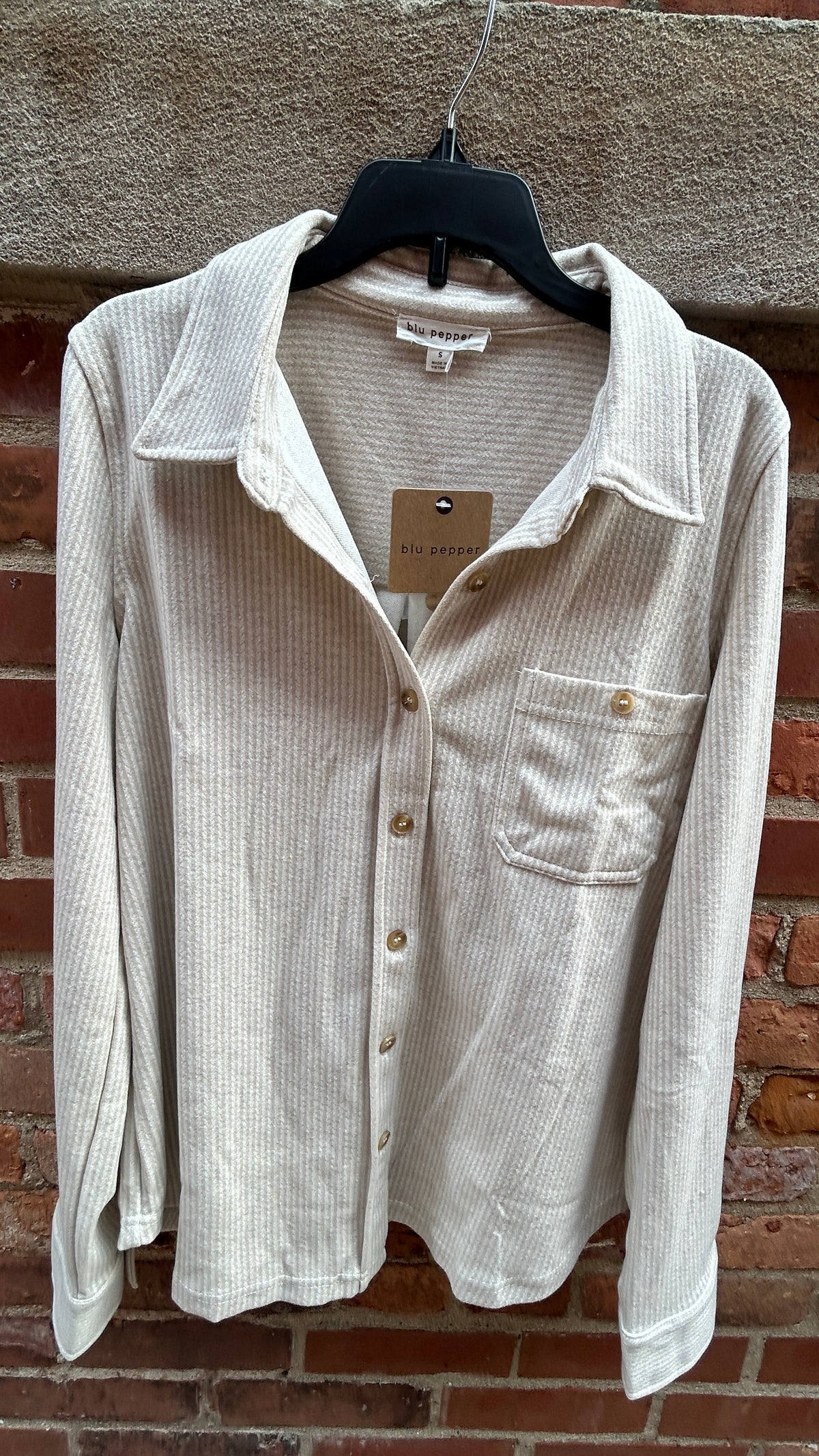 Button Down Pin Stripe Shacket
