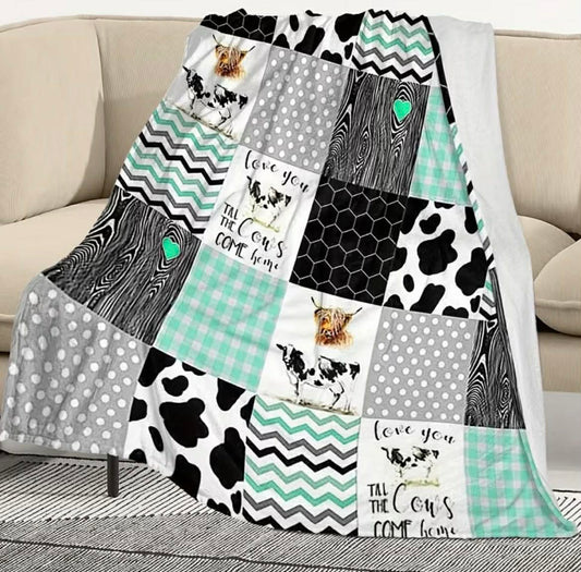 Teal Cow Baby Blanket