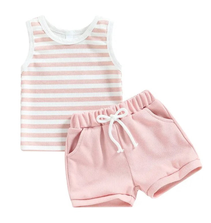 Pink Striped Tank Set