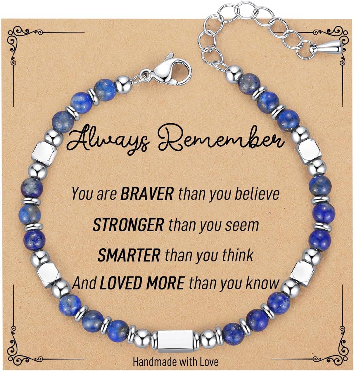 Stone & Stainless Steel Bead Bracelet and Card