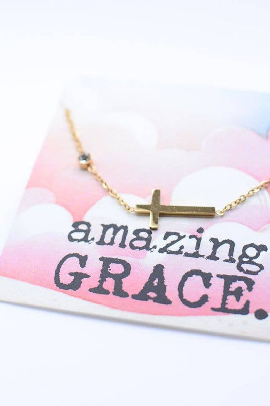 Amazing Grace Cross Necklace - Christian Jewelry, Faith Gift