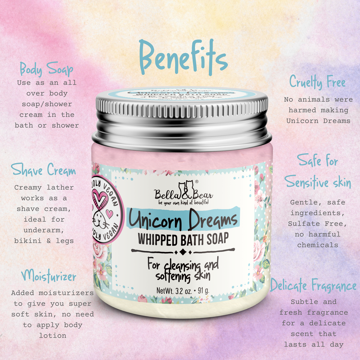 Unicorn Dreams Whipped Bath Soap | Shave Cream mini 3.2oz