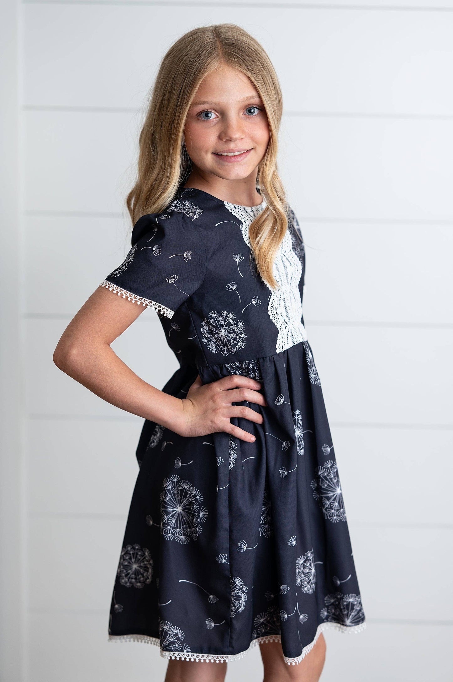 Girls Charcoal Dandelion Wish Lace Dress