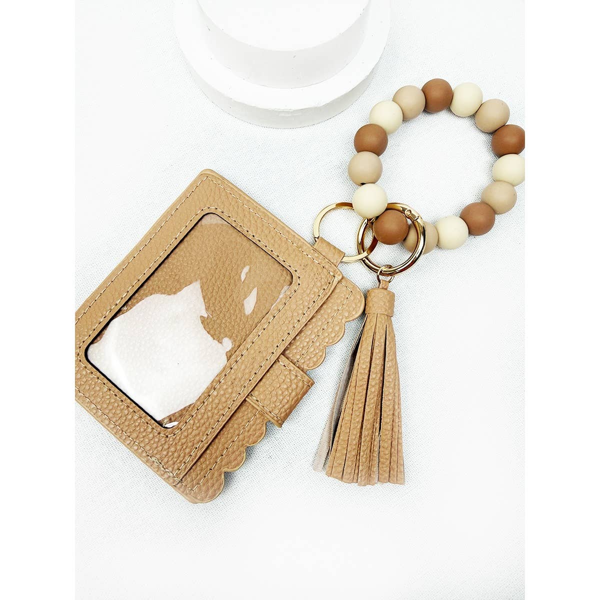 Solid Wallet Keychain Wristlet with ID Window