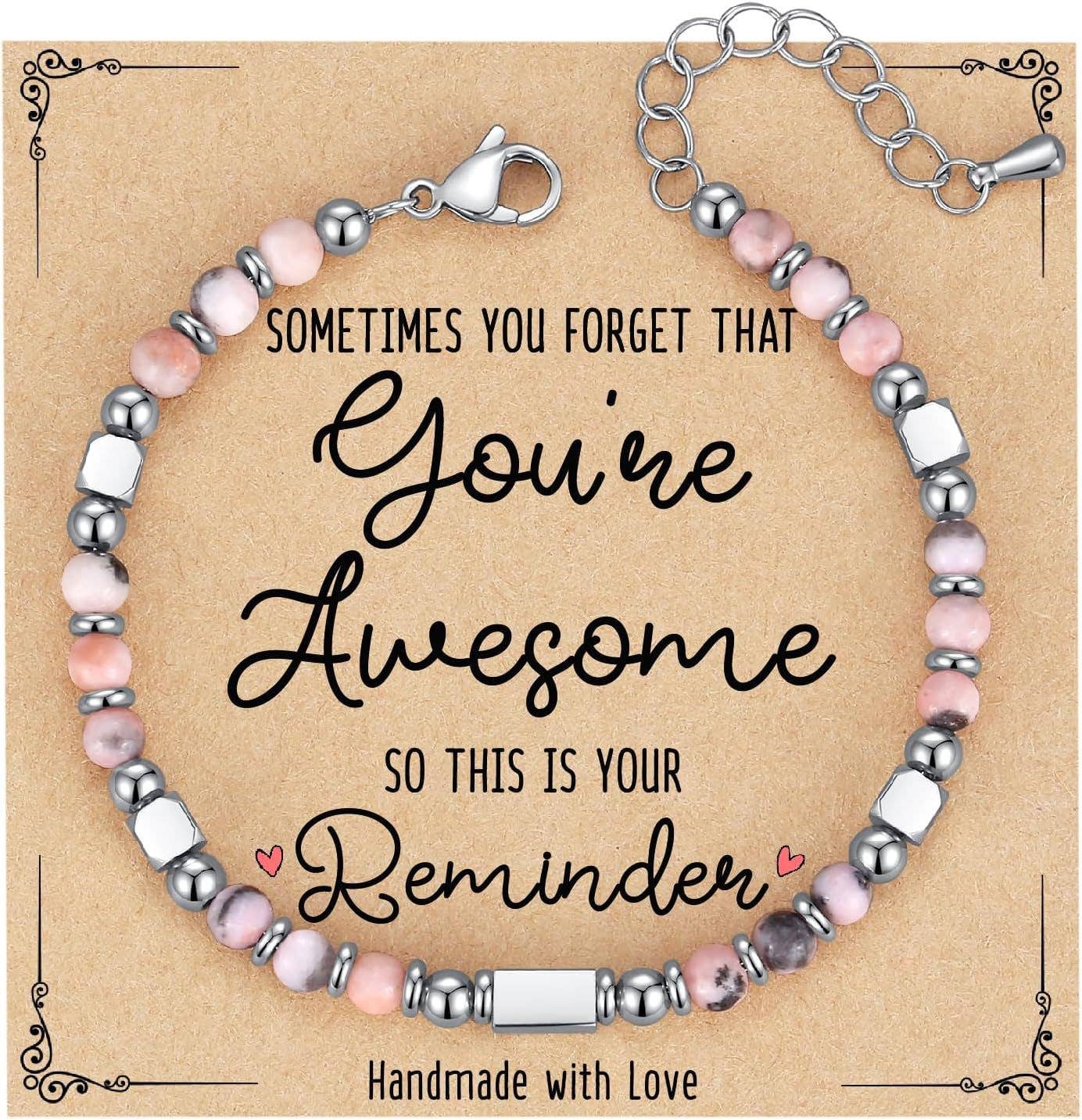 Stone & Stainless Steel Bead Bracelet and Card