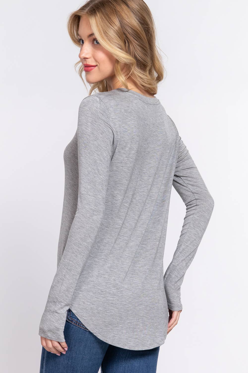 Long Sleeve Round Neck Rayon Spandex Jersey Top