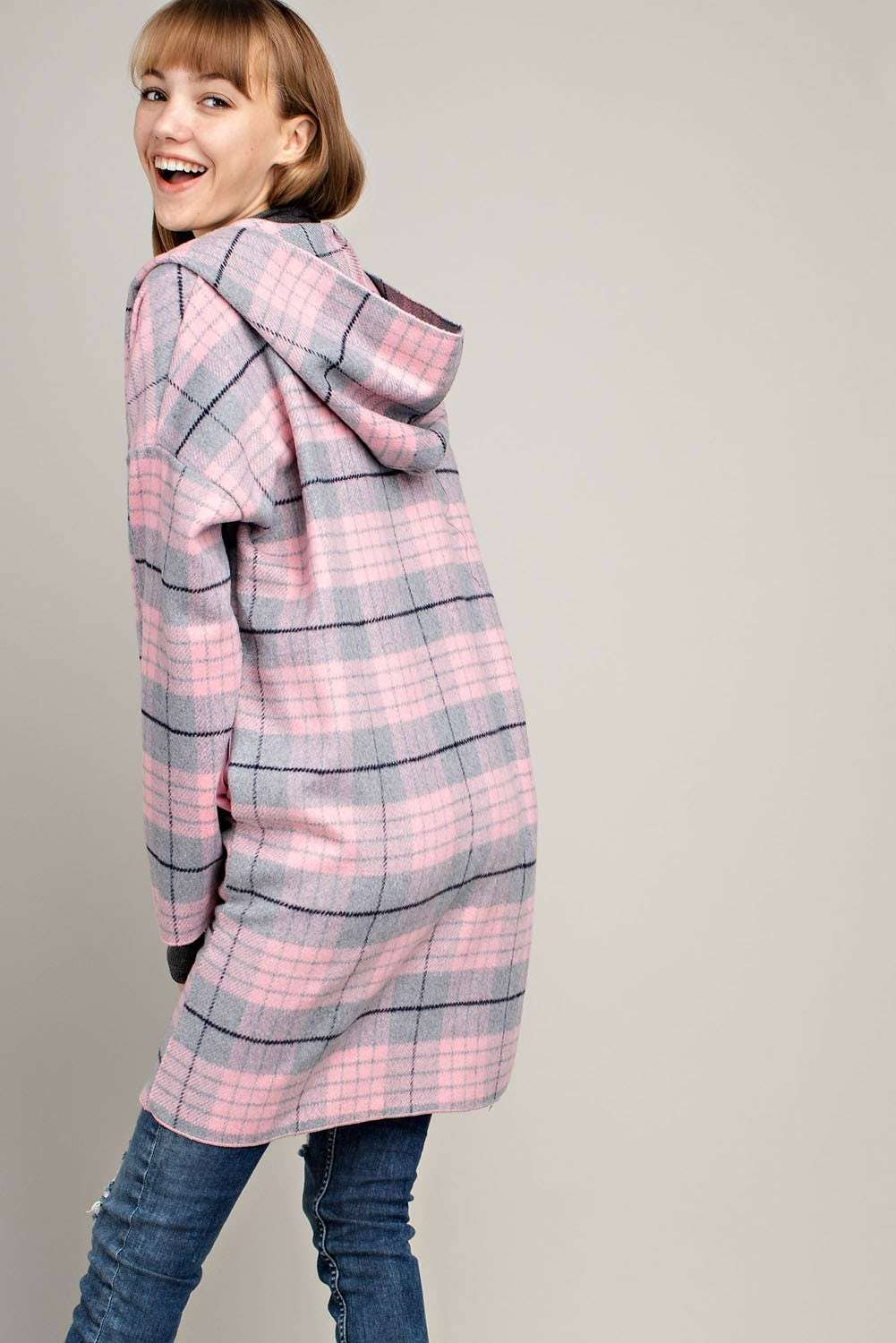 PLAID POCKETED HOODIE JACKET