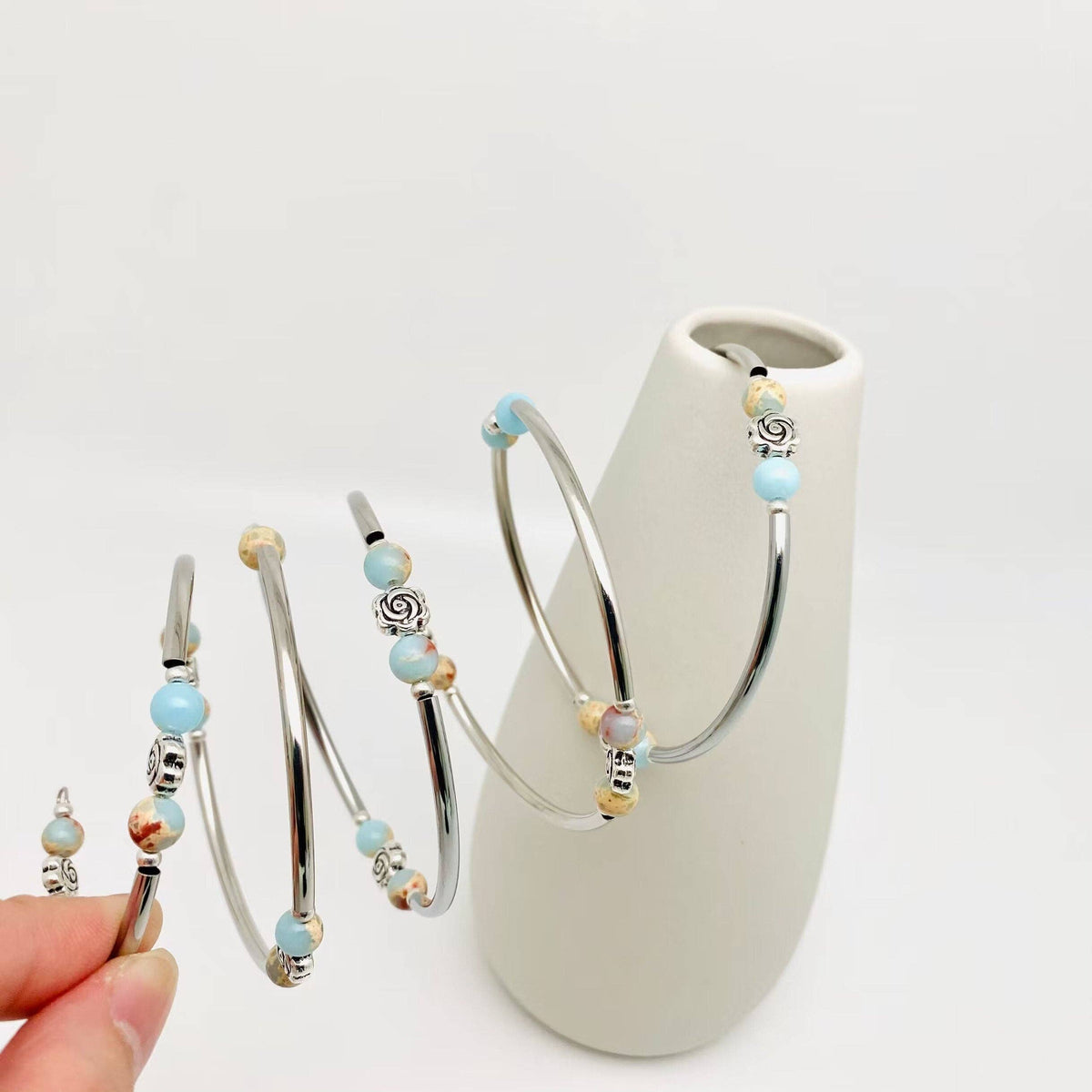 Natural Stone Multi-Layer Wrap Beaded Bangle Bracelets