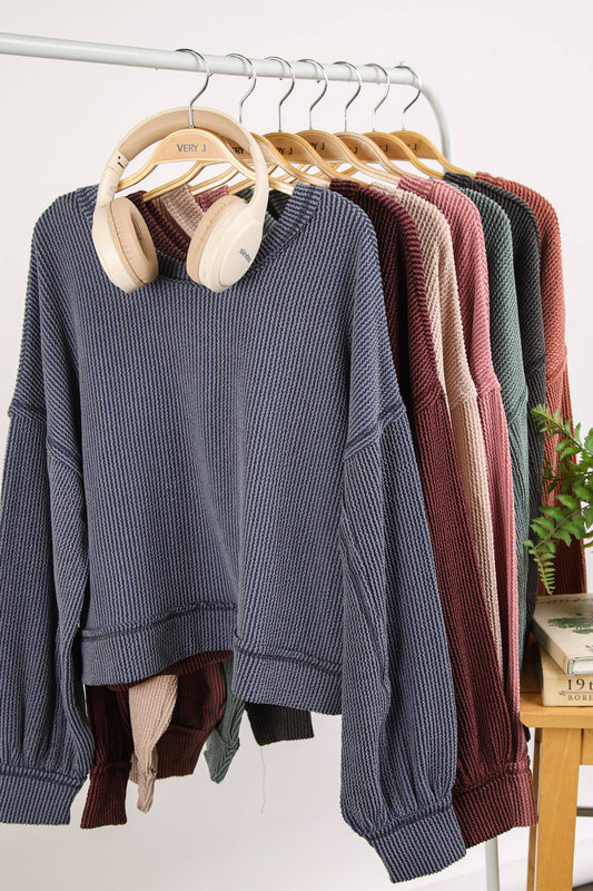 NT11947-Two Tone Otto Ribbed Oversized Soft Comfy knit Top