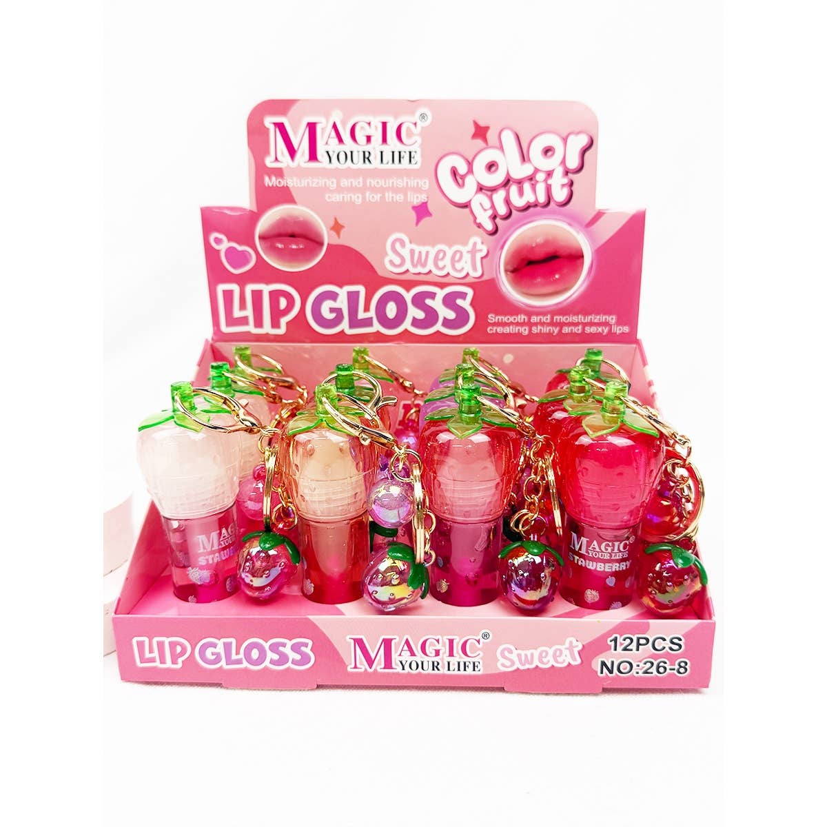 Strawberry Charm Keychain Lip Gloss Set
