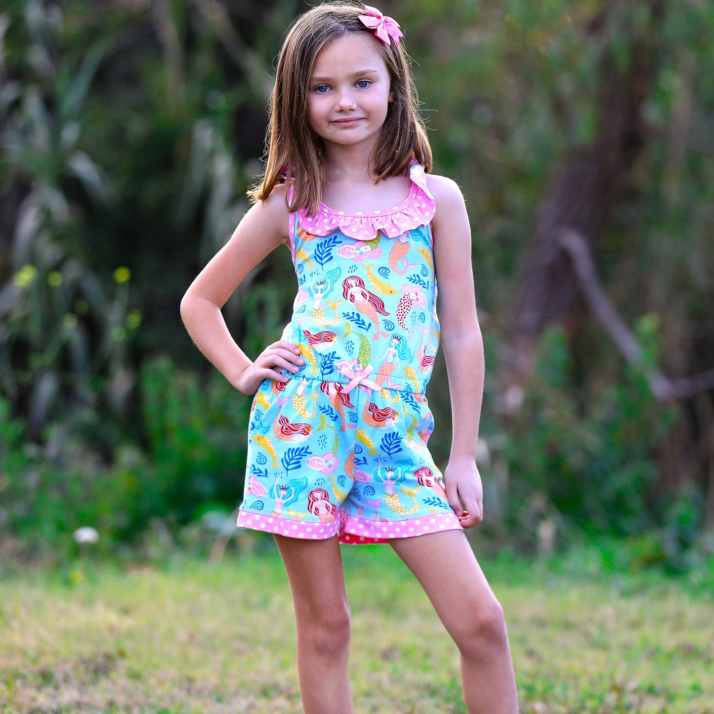 Girls Nautical Mermaid Shorts Jumpsuit Beach