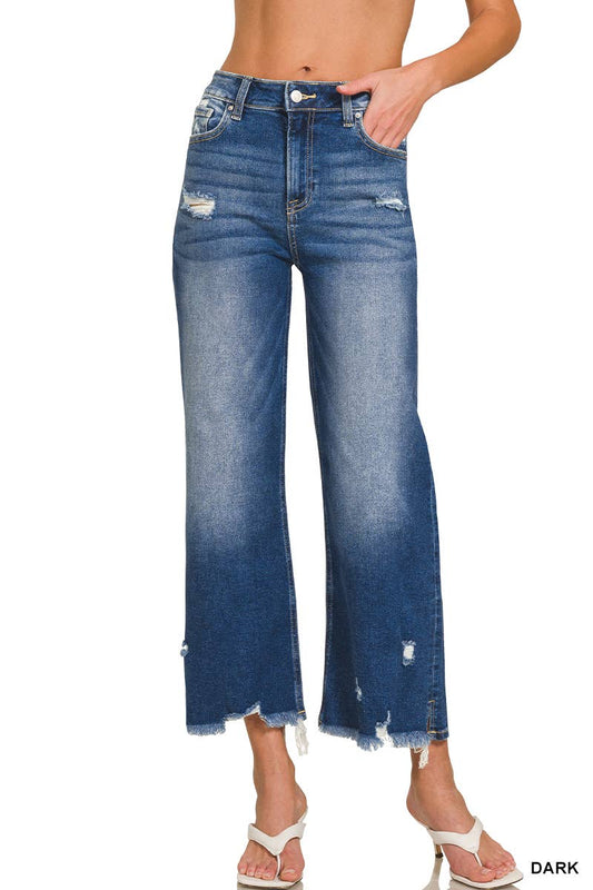 Distressed Knee Raw Hem Denim Pants