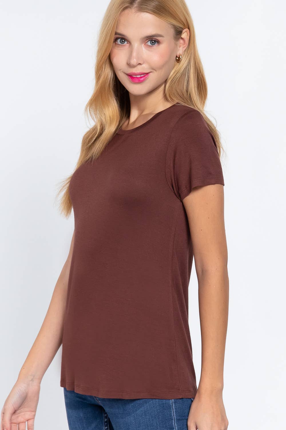 Short Sleeve Crew Neck Rayon Spandex Jersey Top