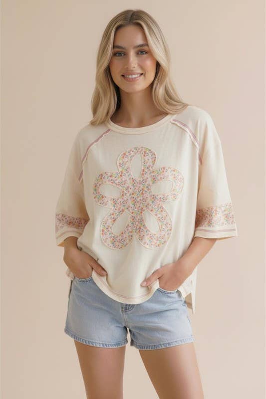 Flower Patch Color Block Loose Fit Top