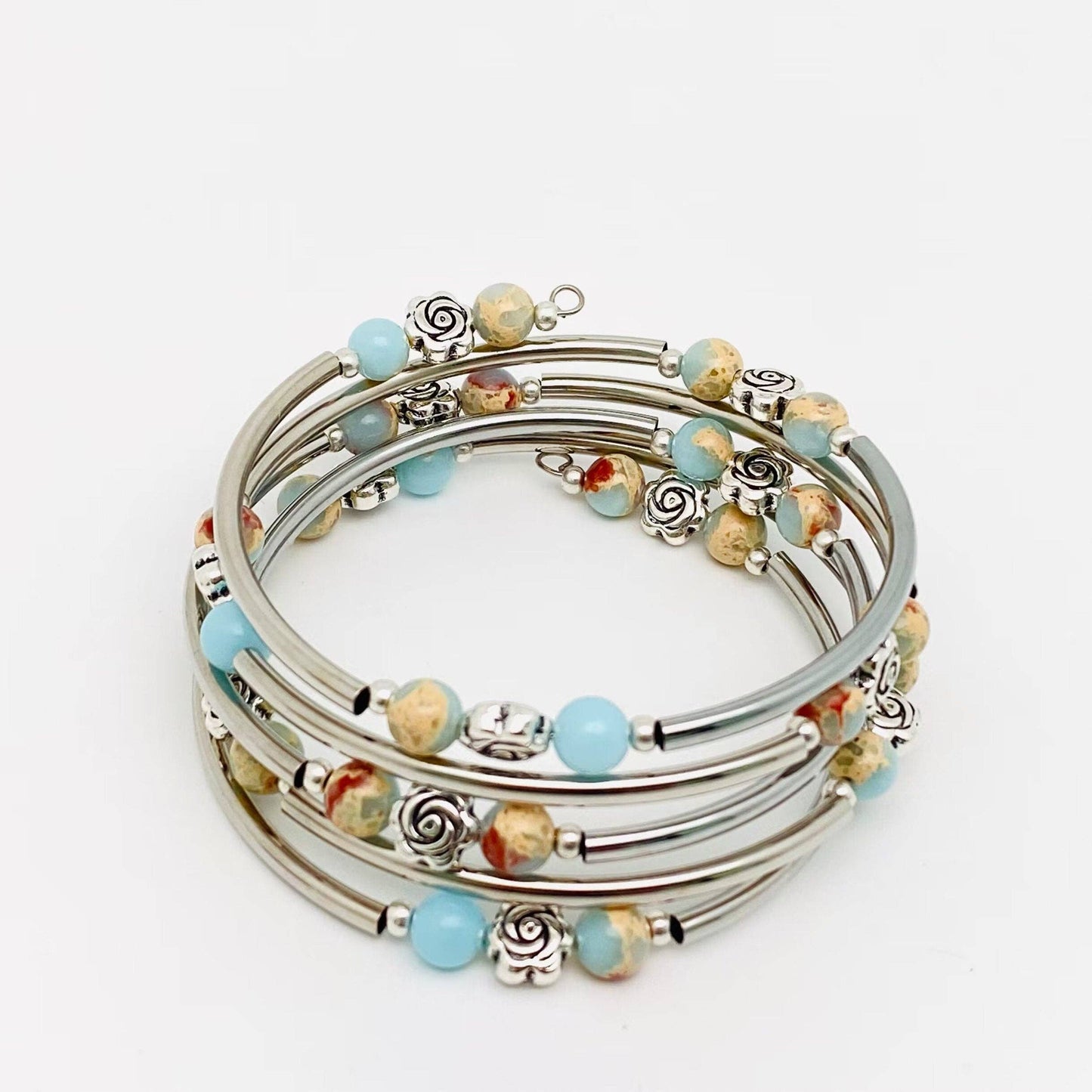Natural Stone Multi-Layer Wrap Beaded Bangle Bracelets