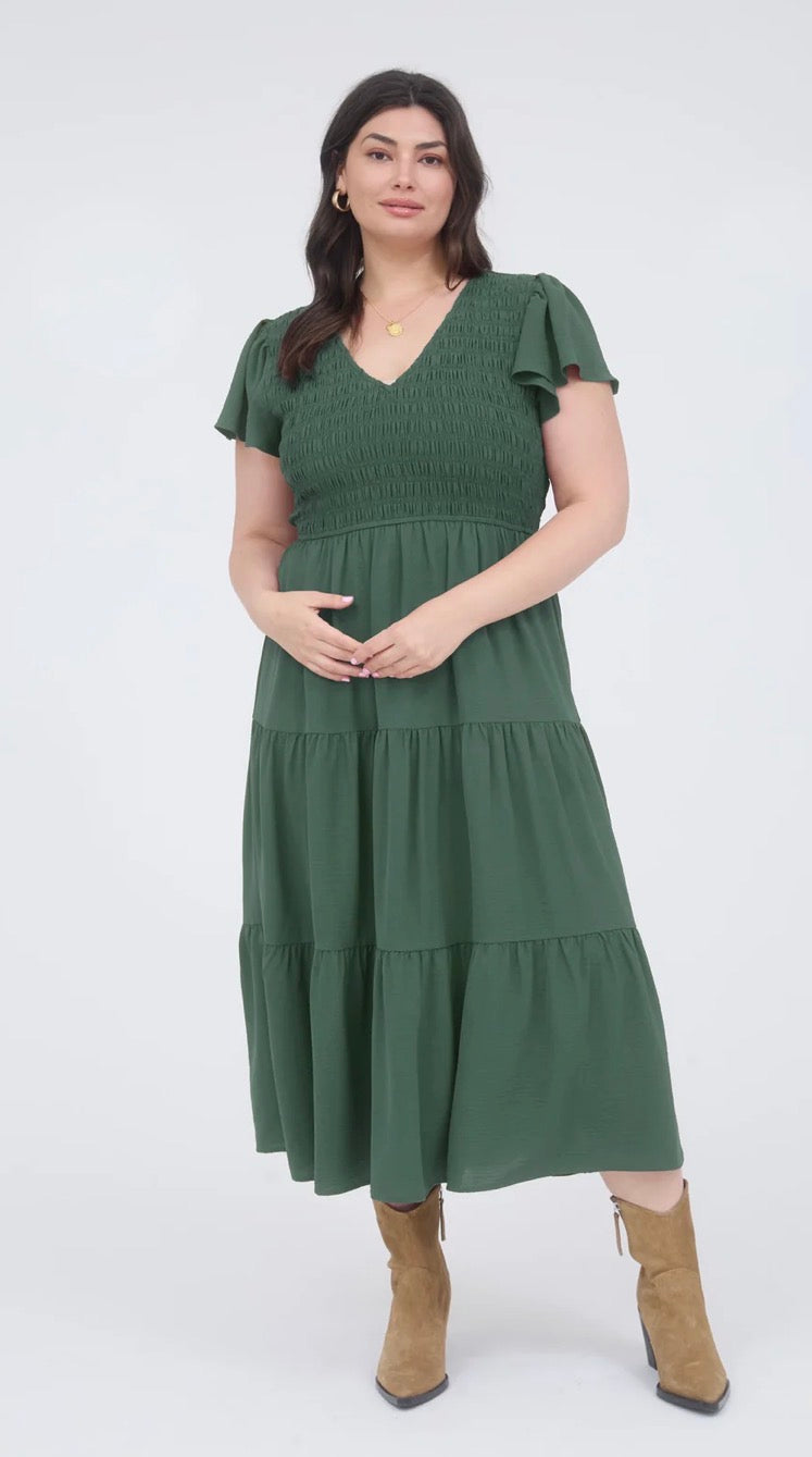 Plus Size Flutter Sleeve Midi Dress