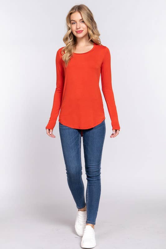 Long Sleeve Round Neck Rayon Spandex Jersey Top