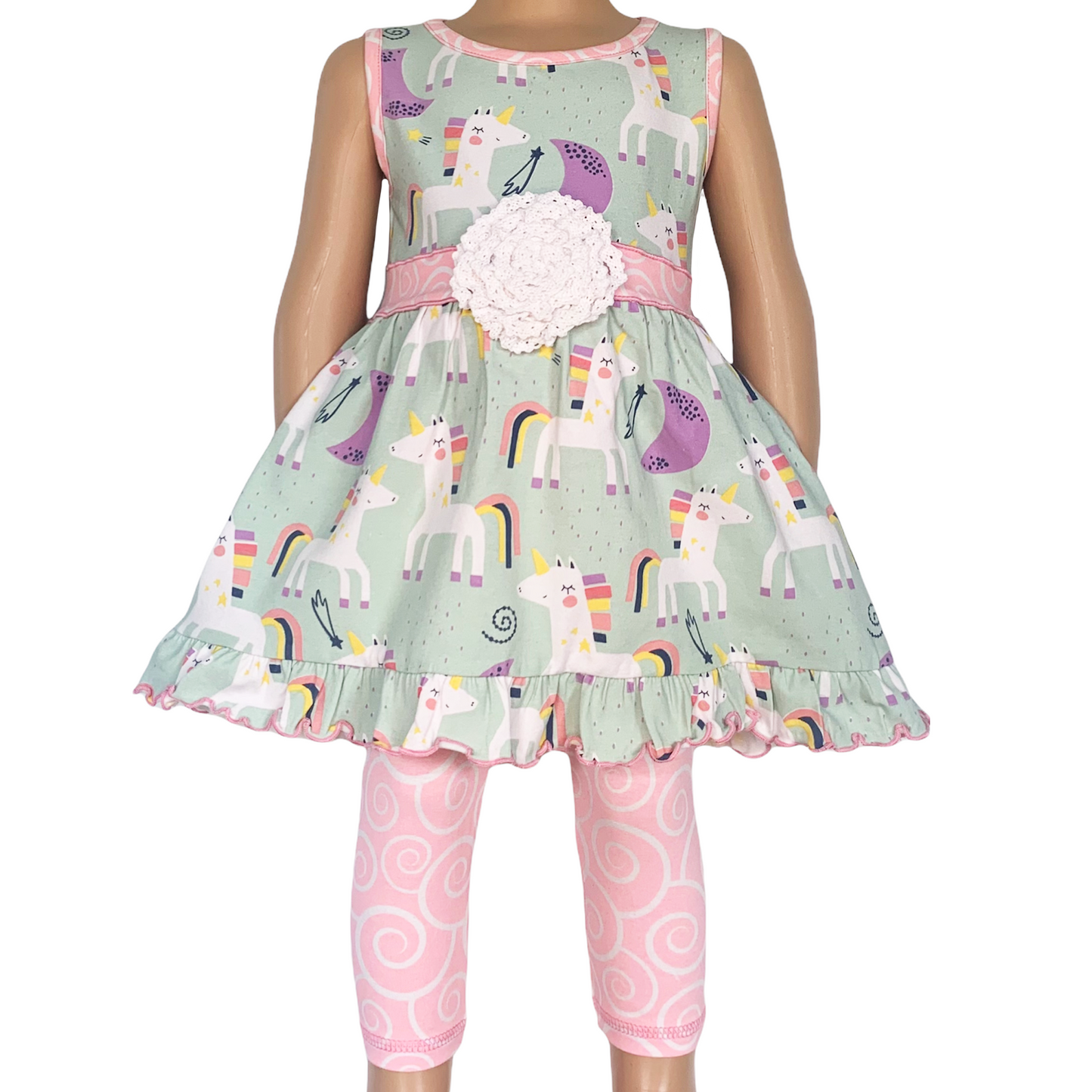 AnnLoren Girls Unicorn Dress & Pink Leggings