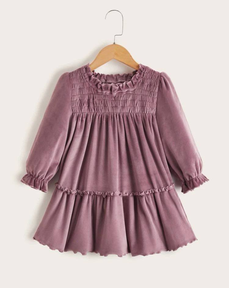 Mauve Shirred Bust Velvet Dress