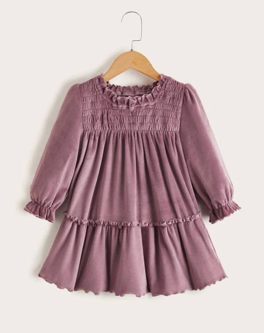 Mauve Shirred Bust Velvet Dress