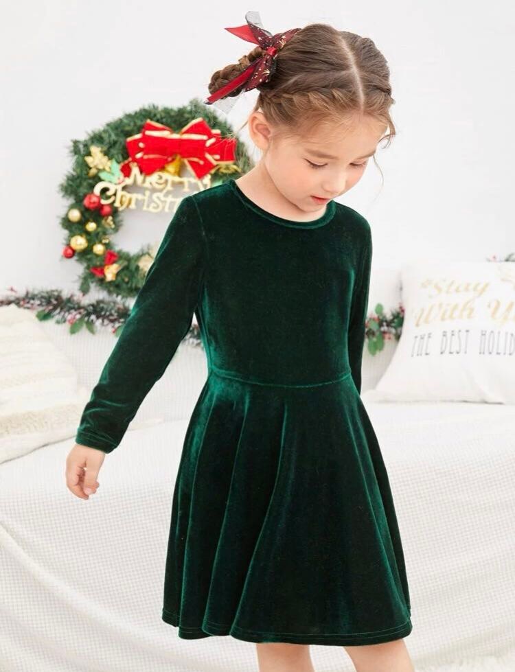 Velvet ALine Dress - Green or Red