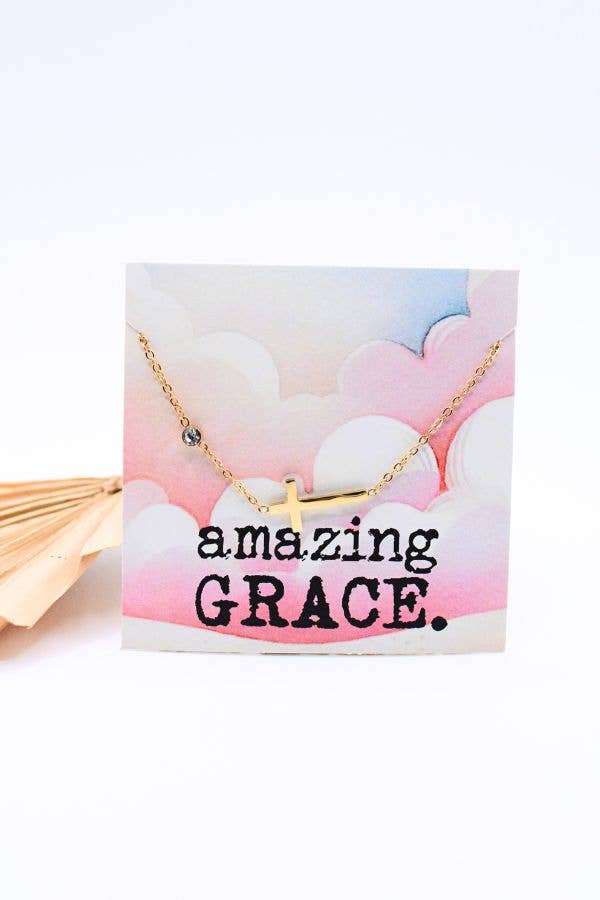 Amazing Grace Cross Necklace - Christian Jewelry, Faith Gift