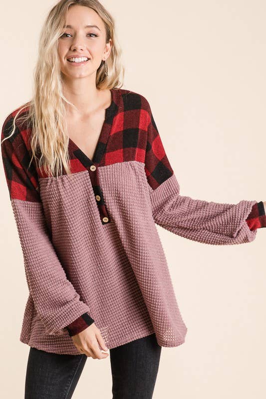 Heavy Waffle Buffalo Plaid Tunic