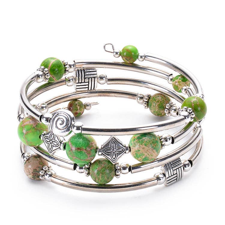 Natural Stone Beaded Wrap Bracelet Stretch Bangle - CS