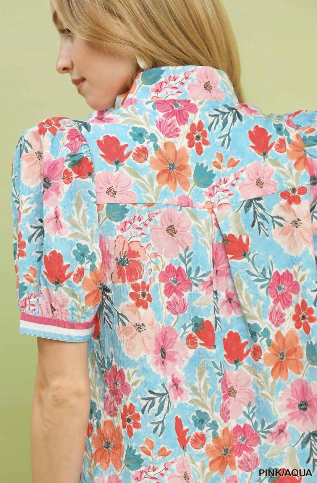 Floral High-Collar Split Neck Blouse