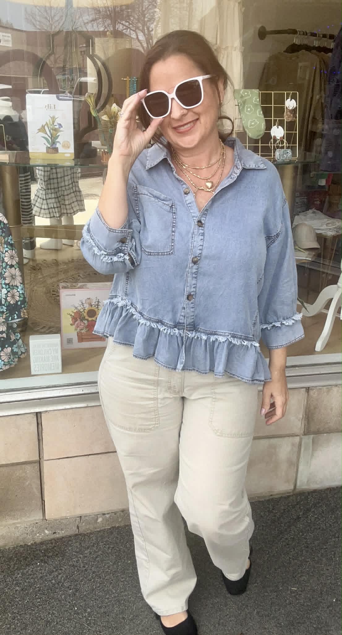 Mineral Washed Tencel Ruffle Hem Shirt