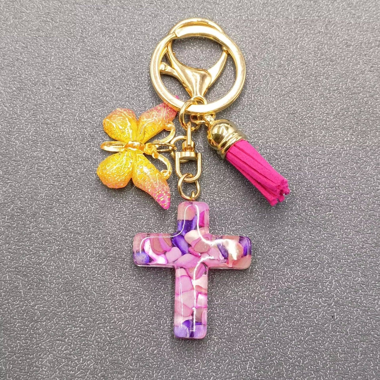 Multi-style Acrylic Butterfly Resin Cross Pendant  Keychains