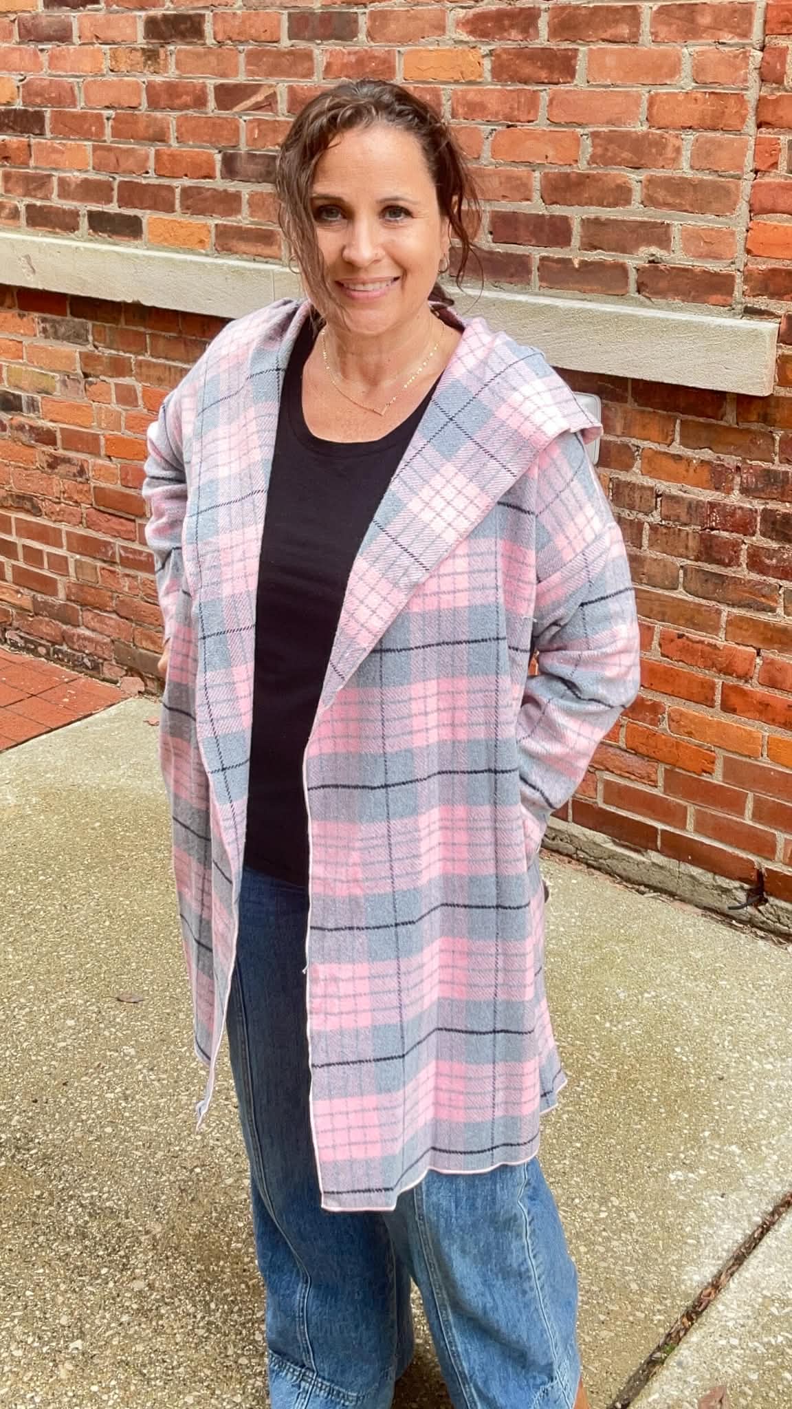 PLAID POCKETED HOODIE JACKET