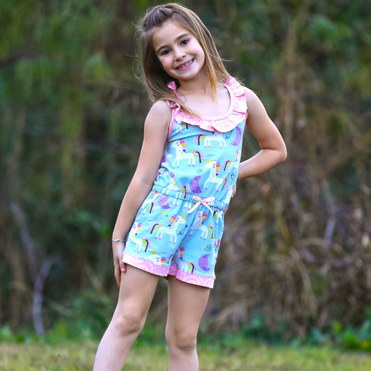 AnnLoren Girls Jumpsuit Unicorn Rainbows Romper PrePack