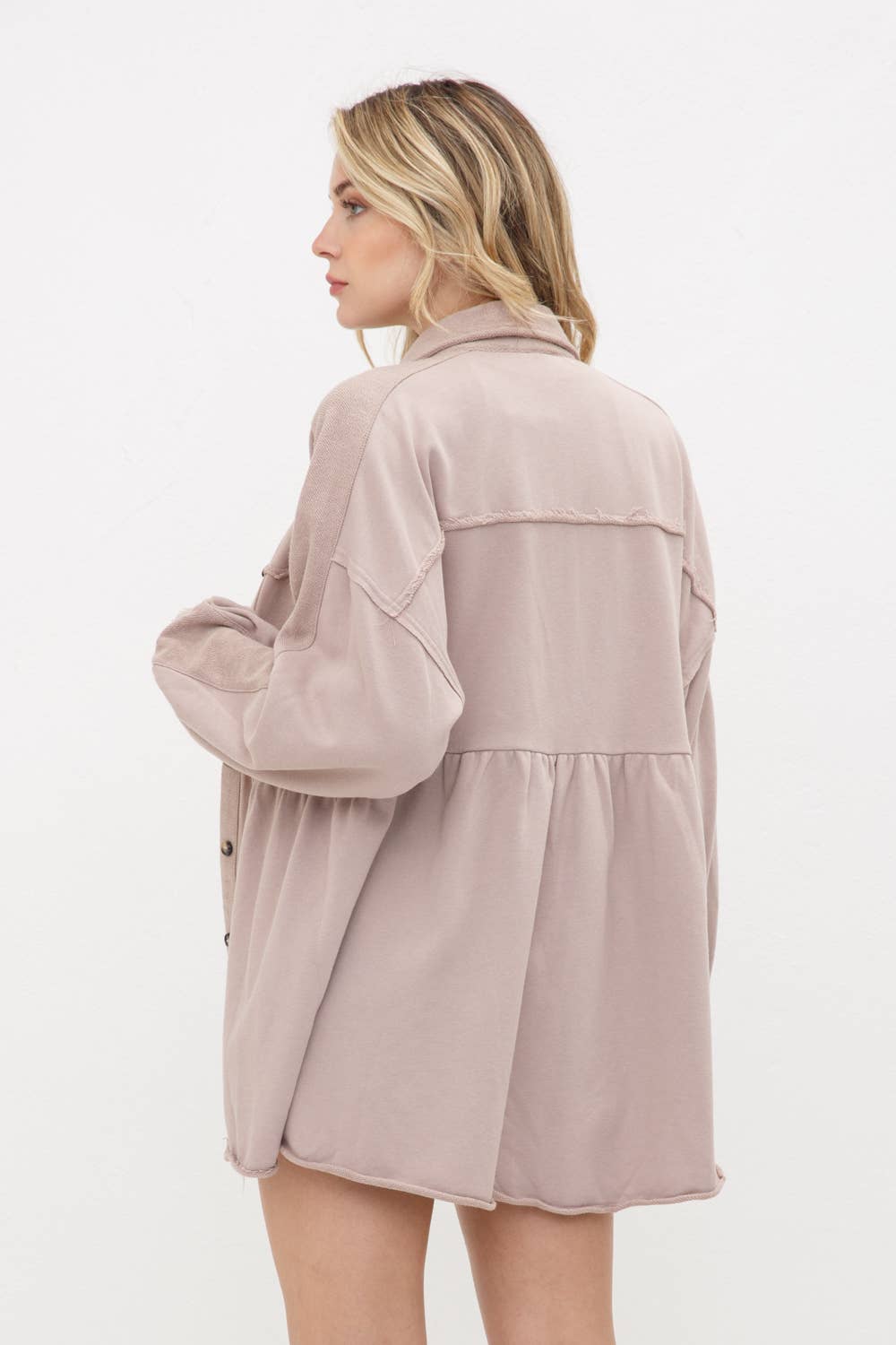 Washed French Terry Mix Frayed Detail Peplum Jacket