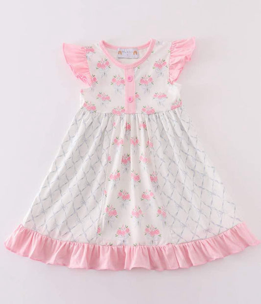 Pink Floral Bow Tie Dres