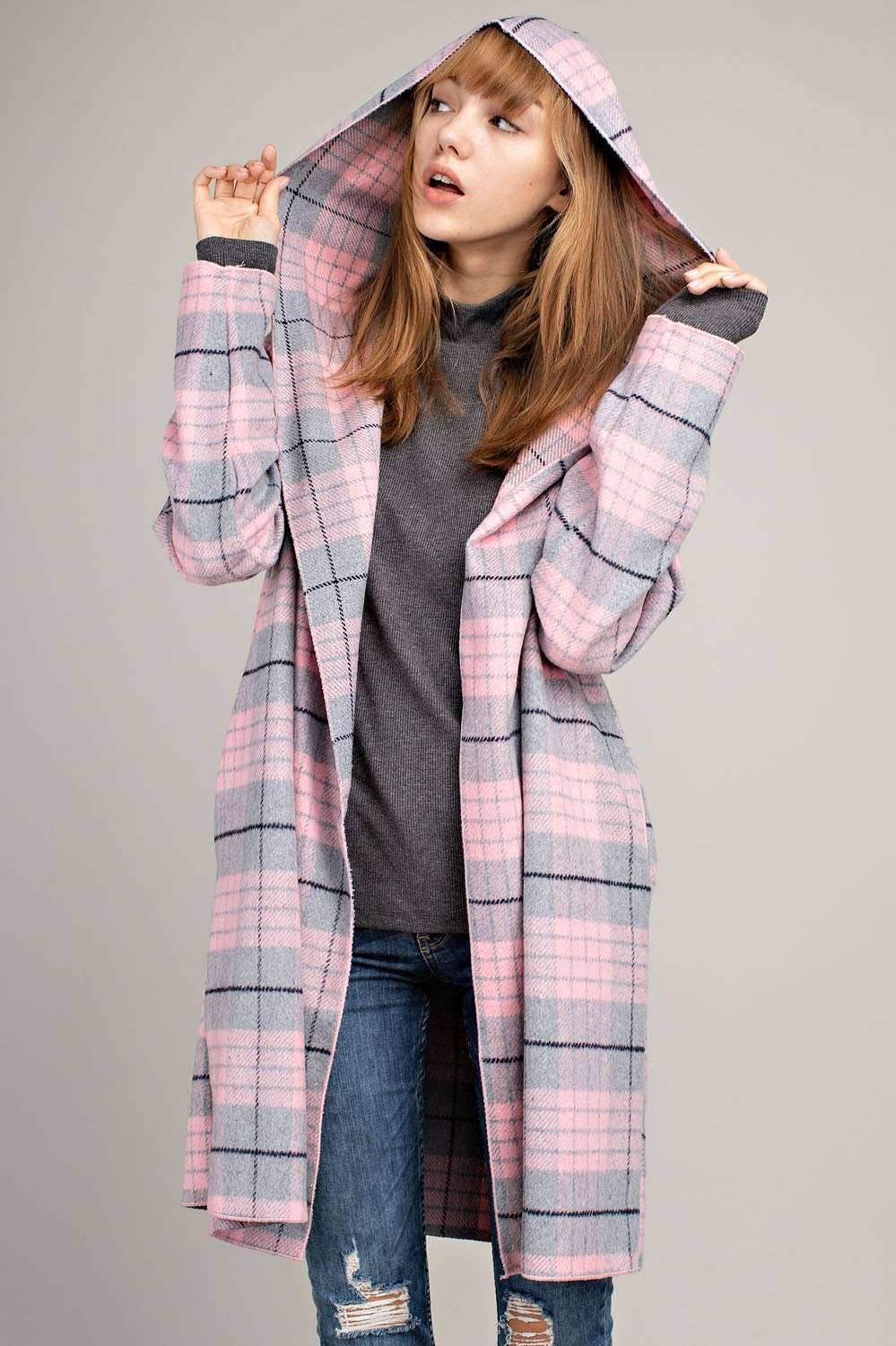 PLAID POCKETED HOODIE JACKET