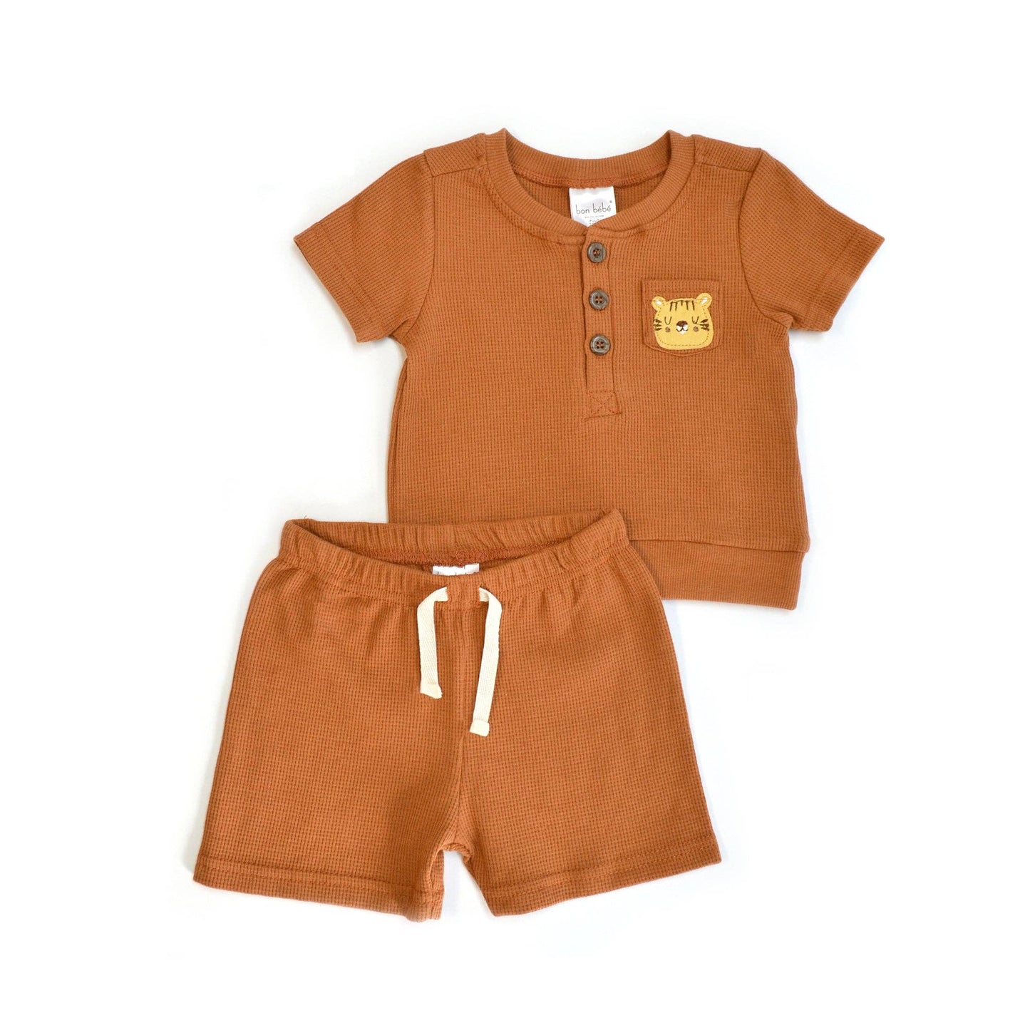 Boys 2pc Summer Cute Waffle Knit Top & Shorts Sets