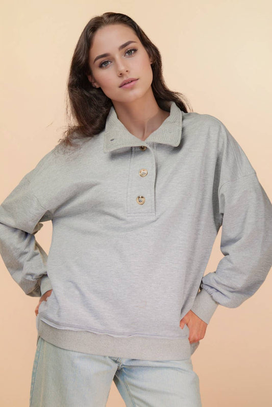 Mock Neck Mineral Washed Knit Causal Top