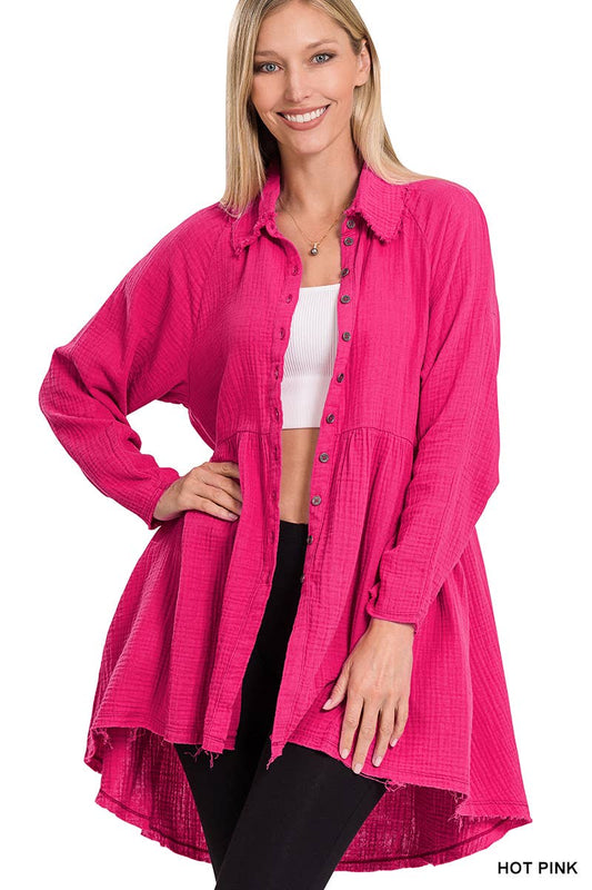 Peplum Raw Edge Shirt With Pockets