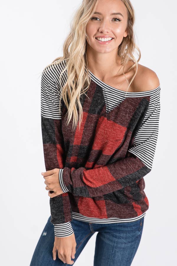 Brushed Mohair Plaid Sweatshirt