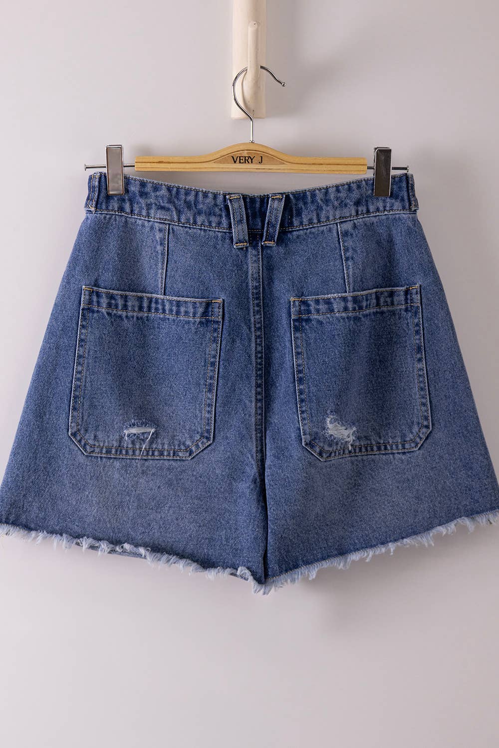 VERY JEAN Button Tab Detail Washed Denim Shorts