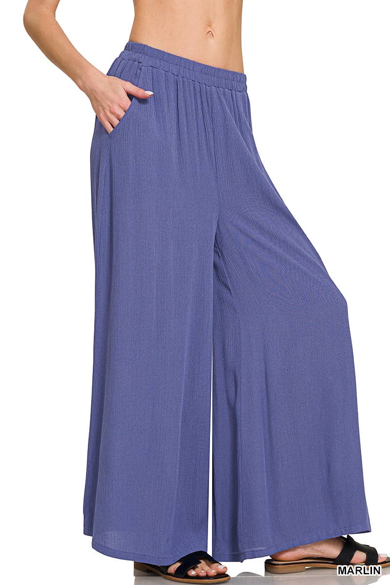 Woven Crinkle Wide Pants With Pockets
