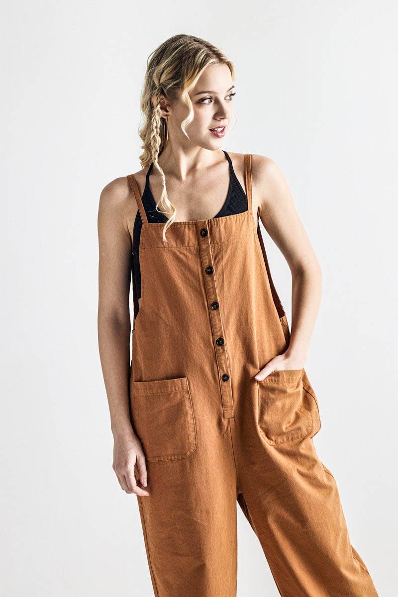 INJ1011 Button-Down Sleeveless Overall Jumpsuit