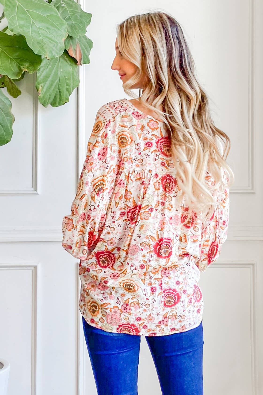 ATW13094 - Overlap Unbalance Floral Print Wrap Top