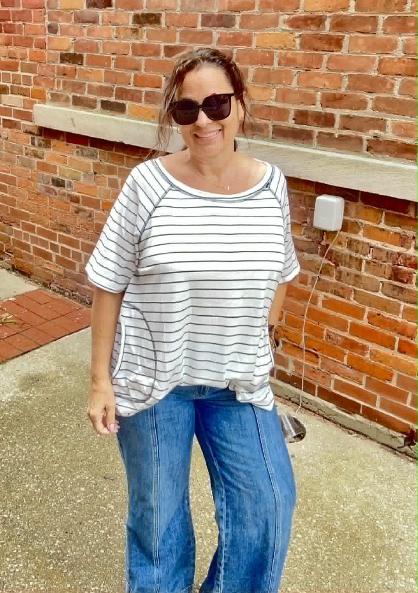 PLUS THERMAL STRIPE FRONT POCKET DETAIL KNIT TOP