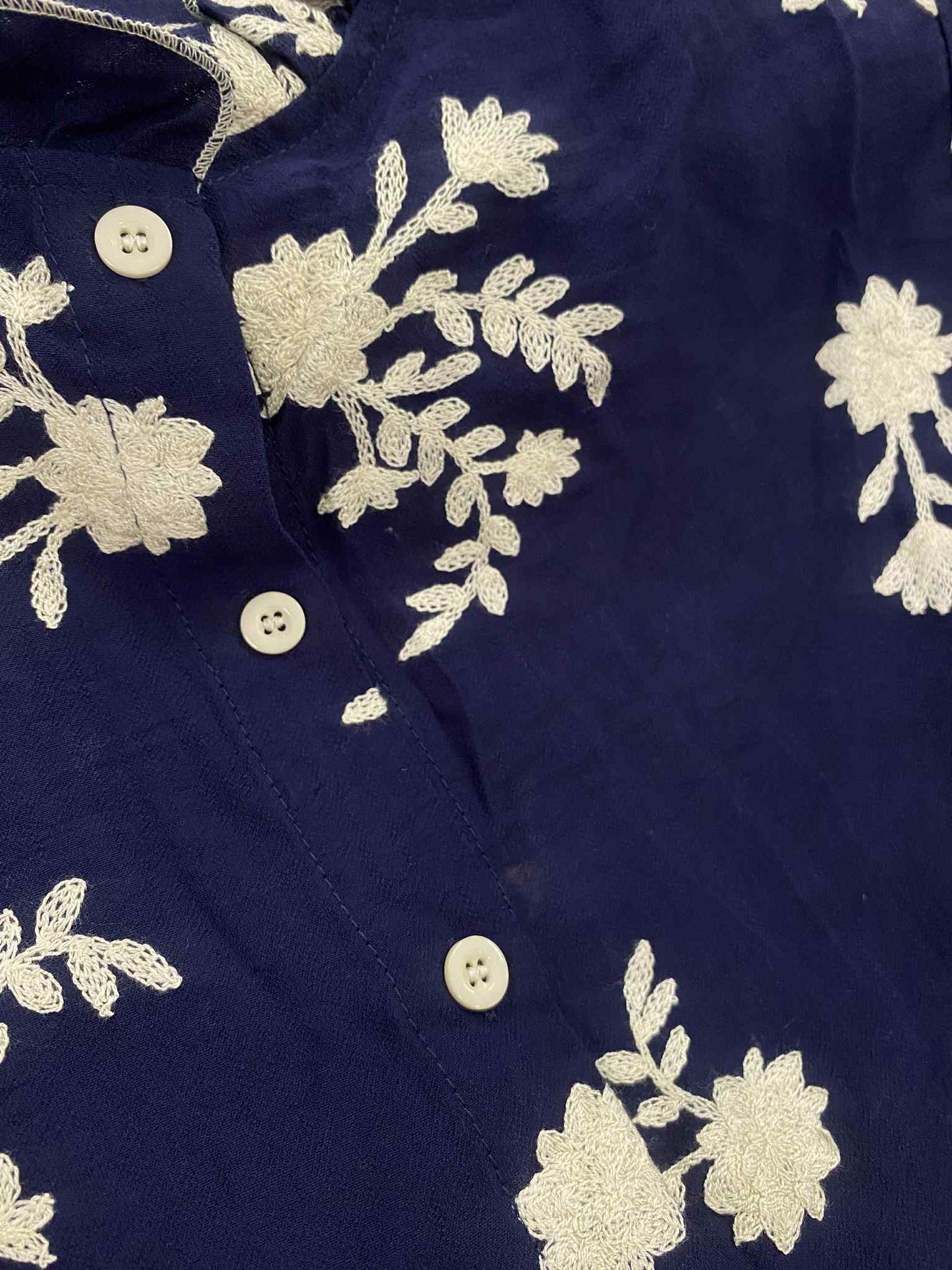 Navy & Cream Embroidered Blouse