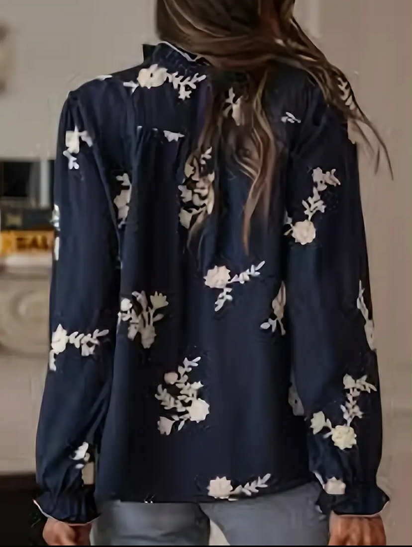 Navy & Cream Embroidered Blouse