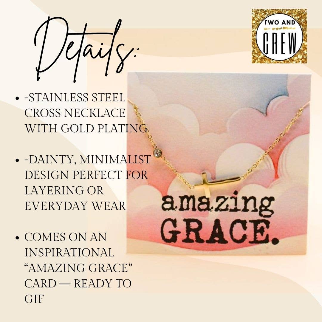 Amazing Grace Cross Necklace - Christian Jewelry, Faith Gift