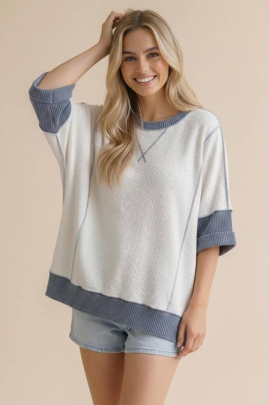 Plus Tri Angle Detail Oversized Color Block Top