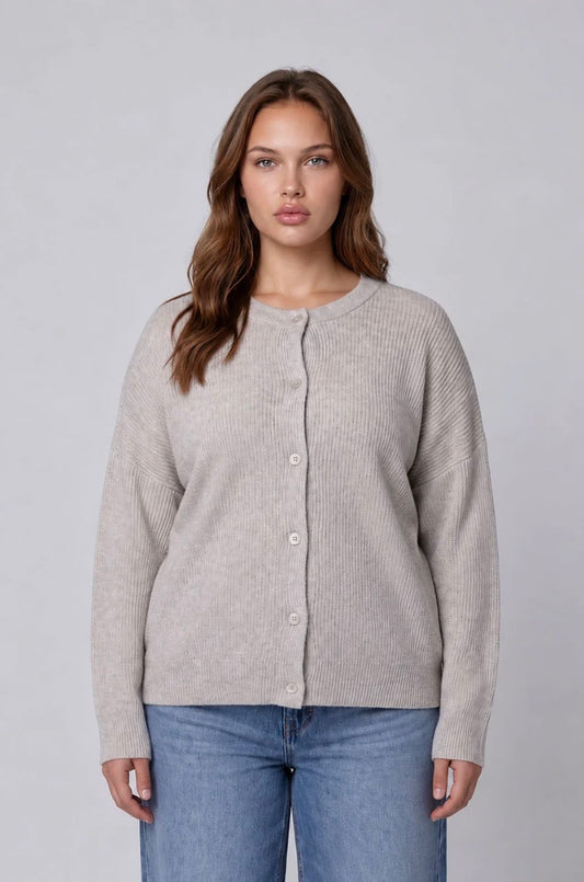 Plus Size Round Neck Button Down Cardigan